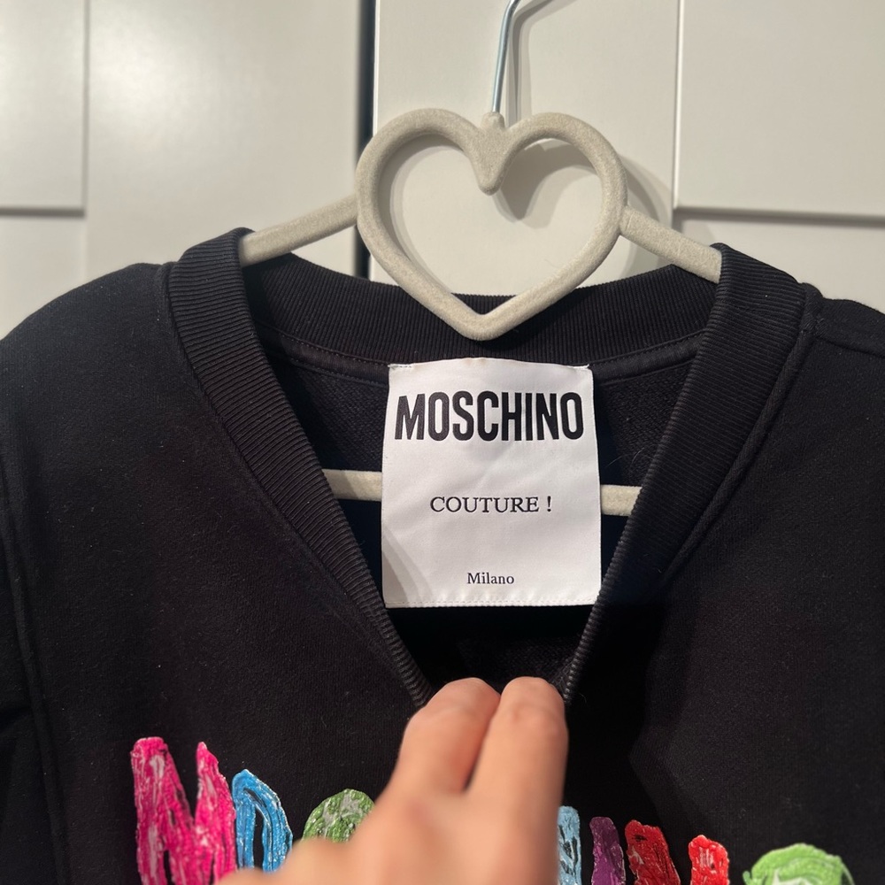Authentic Moschino Couture Black Sweatshirt with Vibrant Appliqué Logo - Picture 2 of 3